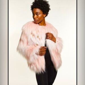 NWT NONAT Faux Fur Ombre Pink Jacket with Jeweled Embellishments – Size Large